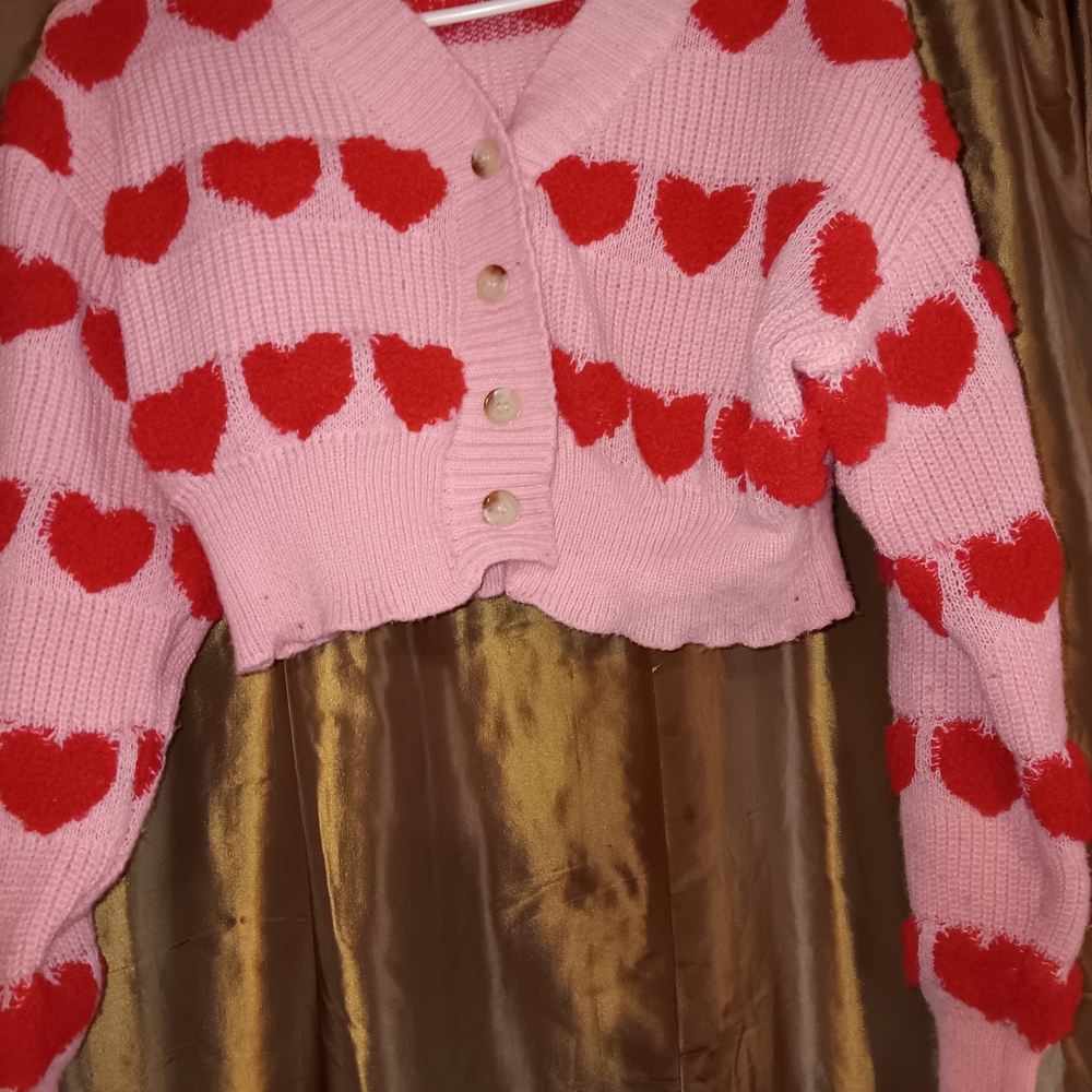 Daisy Pink and Red Heart Cardigan